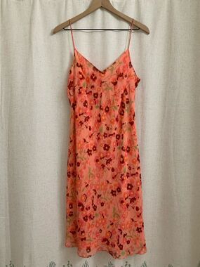 Ann Taylor LOFT 100% Silk Coral Floral Slip Dress Excellent Condition Size 14